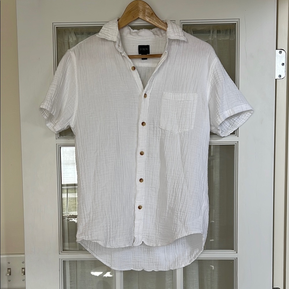 J. Crew White Gauze Short Sleeve Button-Down Shirt